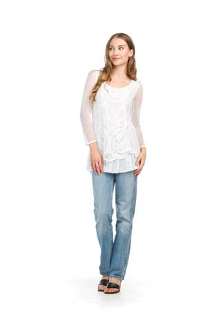PT-16061 - LONG SLEEVE MESH BLOUSE WITH EMBROIDERY - Colors: AS SHOWN - Available Sizes:XS-XXL - Catalog Page:14 